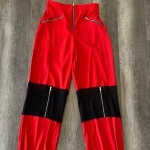 Red pants with mesh on knees